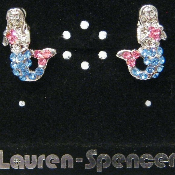 Lauren-Spencer Jewelry - LAUREN SPENCER MERMAID BLUE/PINK CRYSTALS EARRINGS